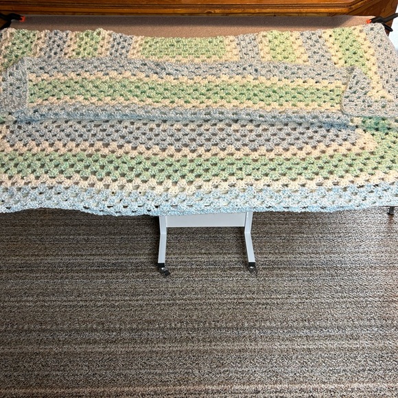 Handmade Crochet Baby Blanket - Blue, Green, and White VERY SOFT - Picture 2 of 2